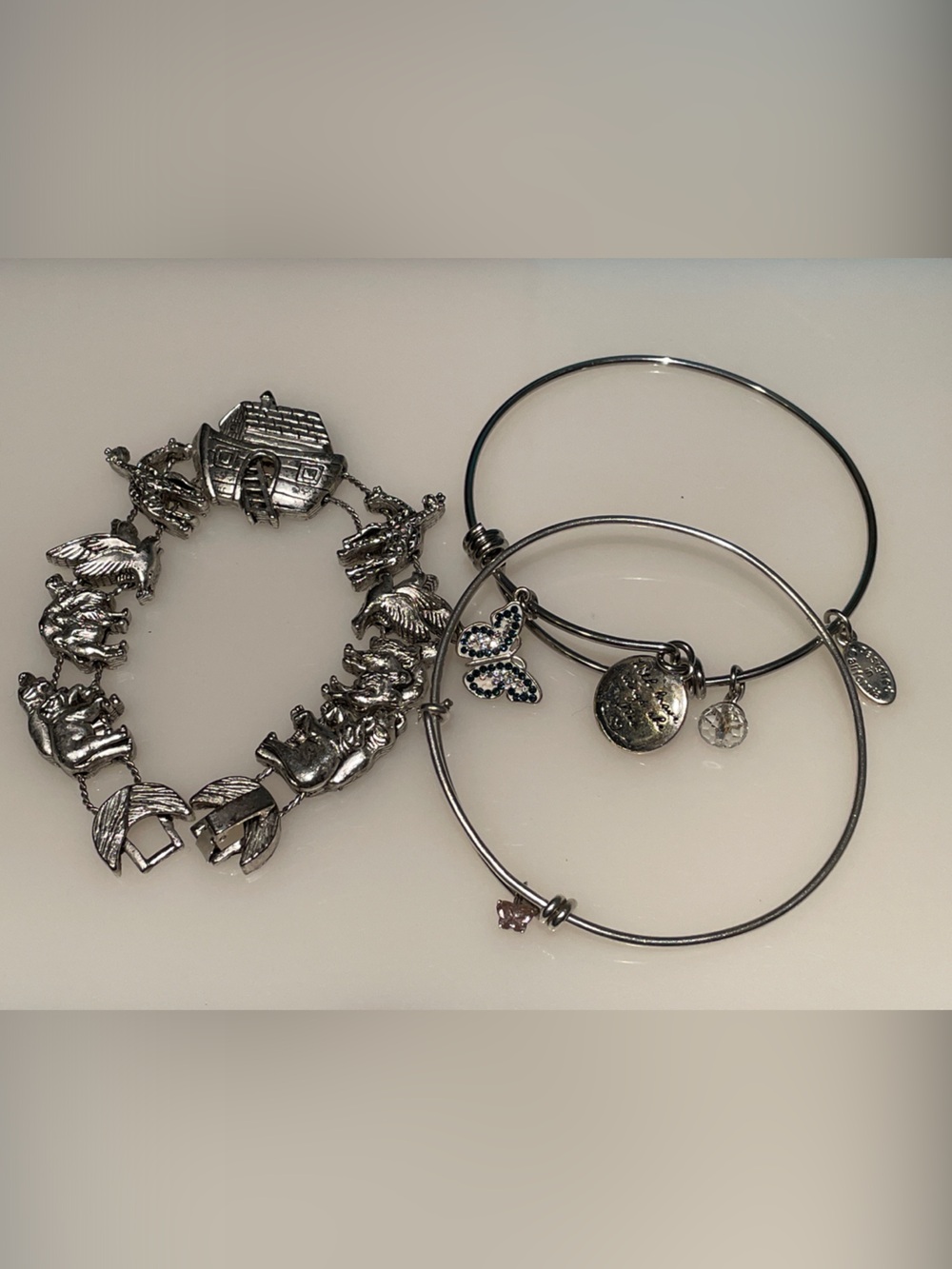 Vintage Silver Tone Charm Bracelet Set 925,LArocks, Noah’s Ark